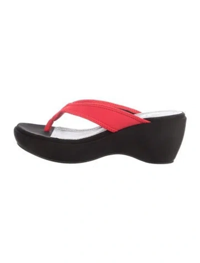 Pre-owned Staud Leather Flip Flops In Black/red