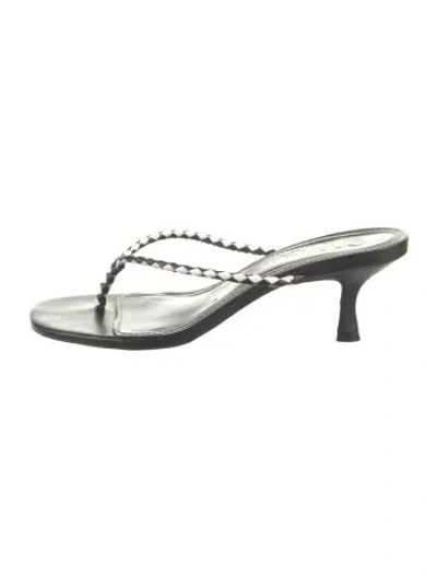 Pre-owned Staud Leather Flip Flops In White