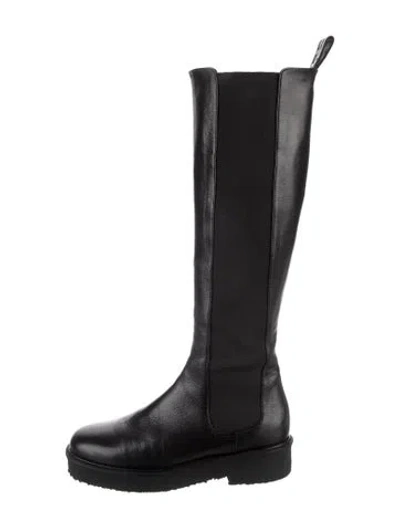 Pre-owned Staud Leather Grosgrain Trim Chelsea Boots In Black