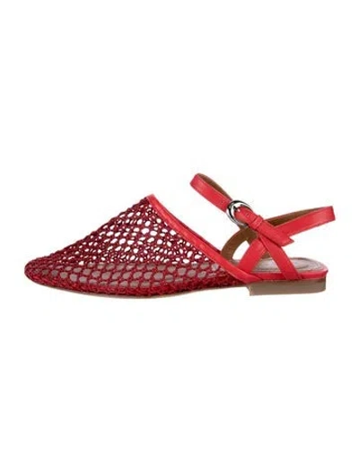 Pre-owned Staud Leather Lace Pattern Flats In Red