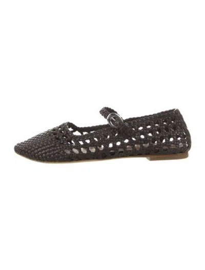 Pre-owned Staud Leather Lace Pattern Mary Jane Flats In Brown