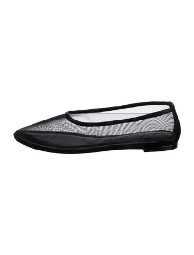 Pre-owned Staud Leather Mesh Accents Ballet Flats In Black