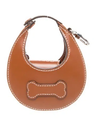 Pre-owned Staud Leather Micro Moon Pet Bag In Brown