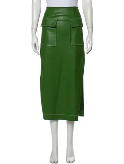 Pre-owned Staud Leather Midi Length Skirt In Green