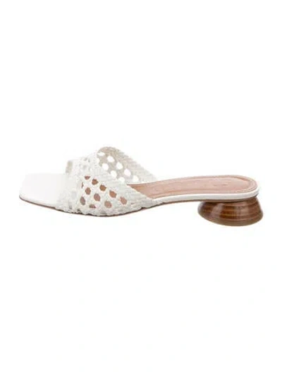 Pre-owned Staud Leather Patterned Slides In Neutrals/white