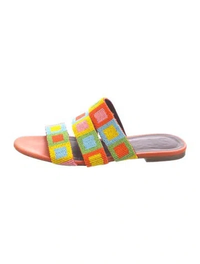 Pre-owned Staud Leather Patterned Slides In Orange