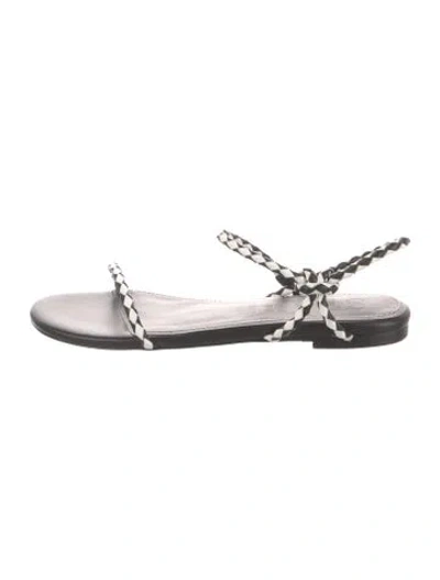 Pre-owned Staud Leather Patterned Slingback Sandals In White
