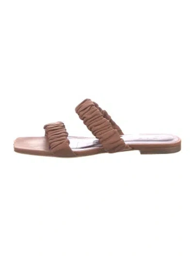 Pre-owned Staud Leather Pleated Accents Slides In Brown