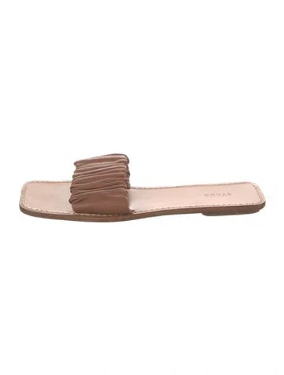 Pre-owned Staud Leather Pleated Accents Slides In Brown