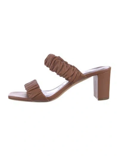 Pre-owned Staud Leather Pleated Accents Slides In Brown