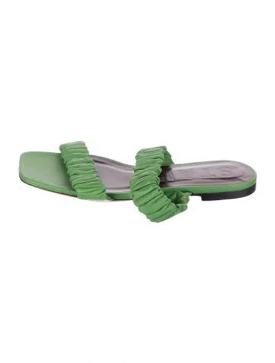 Pre-owned Staud Leather Pleated Accents Slides In Green