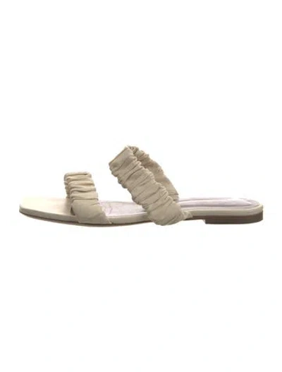 Pre-owned Staud Leather Pleated Accents Slides In Neutral