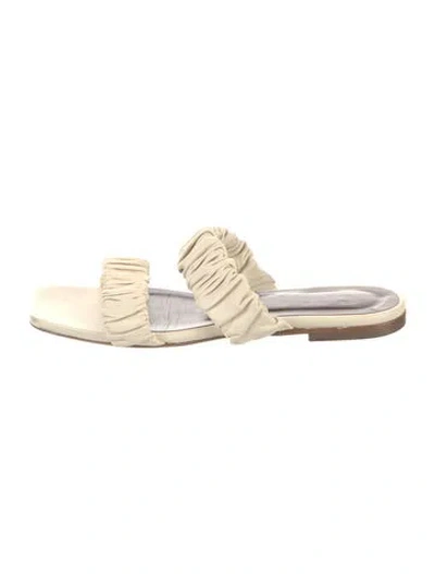 Pre-owned Staud Leather Pleated Accents Slides In Neutral