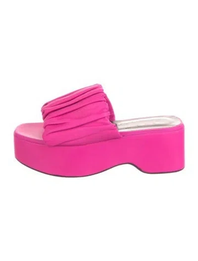 Pre-owned Staud Leather Pleated Accents Slides In Pink