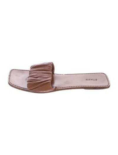 Pre-owned Staud Leather Pleated Accents Slides In Pink