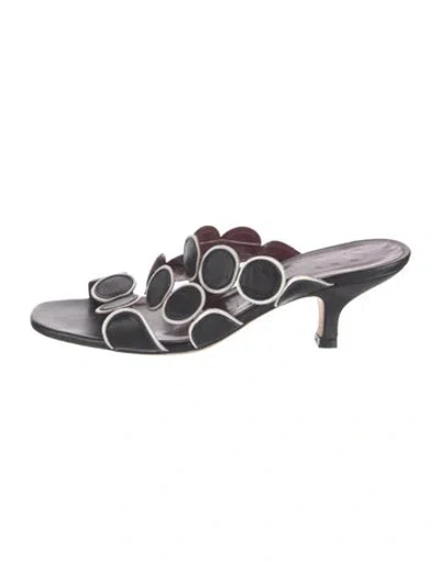 Pre-owned Staud Leather Polka Dot Print Sandals In Black