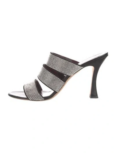 Pre-owned Staud Leather Printed Slides In Black