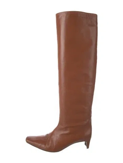 Pre-owned Staud Leather Riding Boots In Neutrals