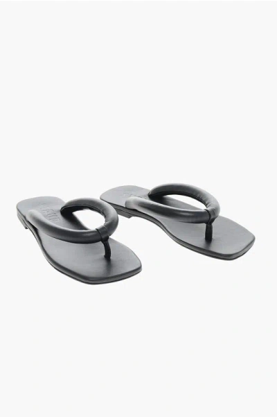Staud Leather Rio Thong Sandals With Padded Strap In Black