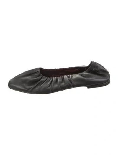 Pre-owned Staud Leather Ruffle Embellishment Ballet Flats In Black