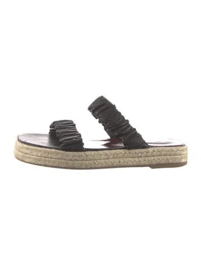 Pre-owned Staud Leather Ruffle Embellishment Slides In Black