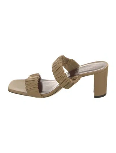 Pre-owned Staud Leather Ruffle Embellishment Slides In Brown