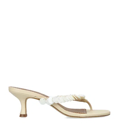 Staud Leather Shell Detail Freja Heeled Mules 60 In White