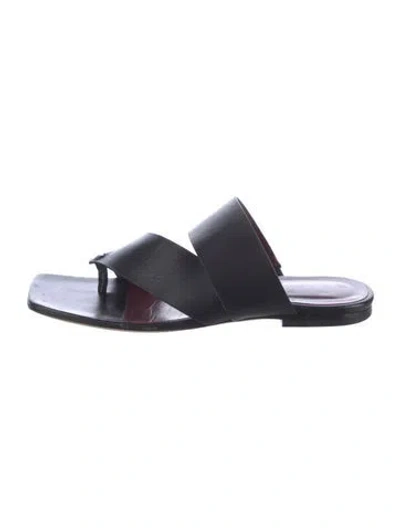 Pre-owned Staud Leather Slides In Black