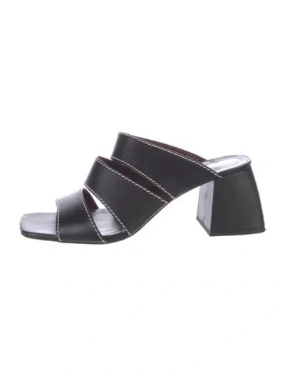 Pre-owned Staud Leather Slides In Black