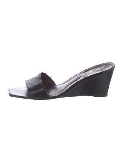 Pre-owned Staud Leather Slides In Black