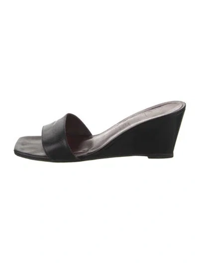Pre-owned Staud Leather Slides In Black