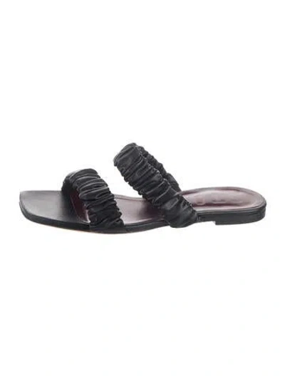 Pre-owned Staud Leather Slides In Black