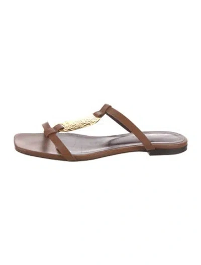 Pre-owned Staud Leather Slides In Brown