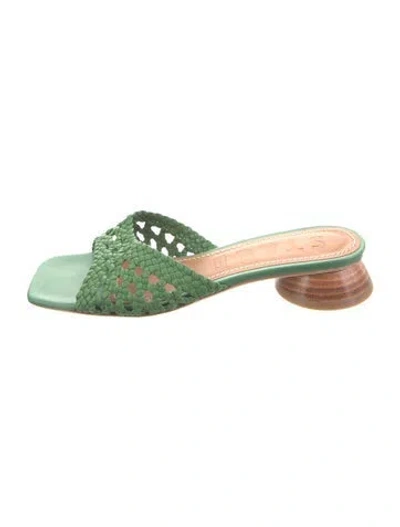 Pre-owned Staud Leather Slides In Green