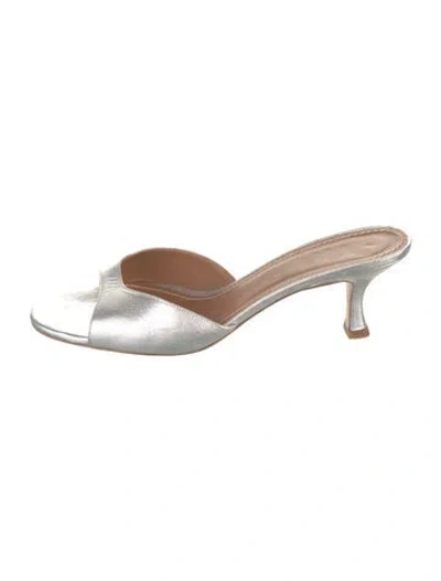 Pre-owned Staud Leather Slides In Silver