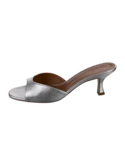Pre-owned Staud Leather Slides W/ Tags In Silver