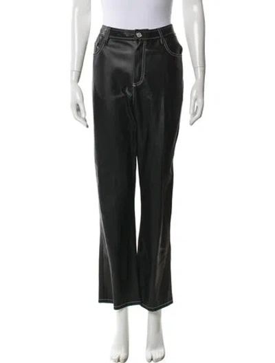 Pre-owned Staud Leather Straight Leg Pants In Black