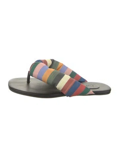 Pre-owned Staud Leather Striped Flip Flops In Multicolor