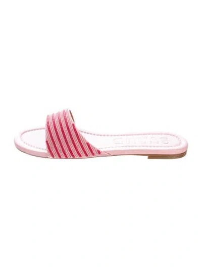 Pre-owned Staud Leather Striped Slides In Pink