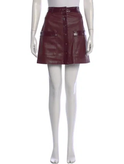 Pre-owned Staud Leather Trim Embellishment Mini Skirt In Burgundy