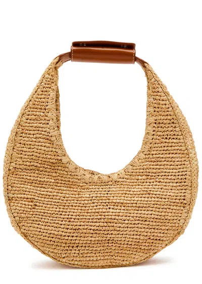 Staud Leather-trim Raffia Shoulder Bag In Brown