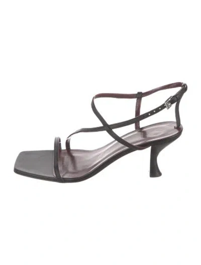 Pre-owned Staud Leather T-strap Sandals In Black