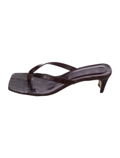 Pre-owned Staud Leather T-strap Sandals In Purple