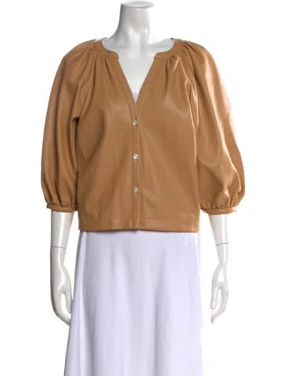 Pre-owned Staud Leather V-neck Top In Neutrals