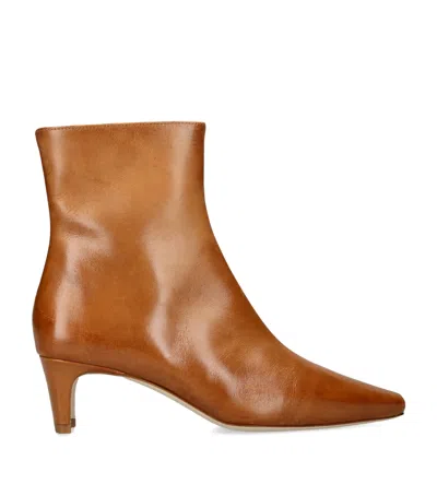 Staud Leather Wally Ankle Boots 55 In Brown
