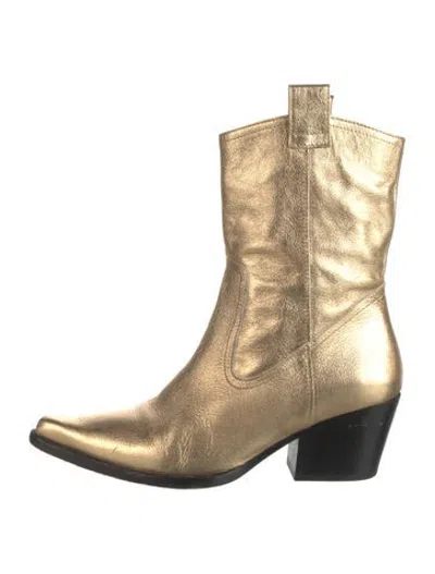 Pre-owned Staud Leather Western Boots In Gold/metallic