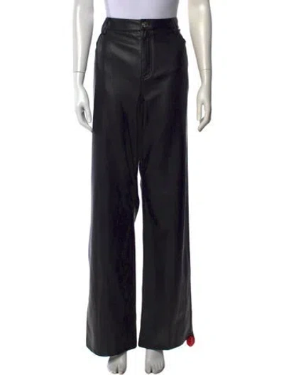 Pre-owned Staud Leather Wide Leg Pants In Black