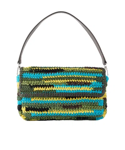 Staud Timmy Leather-trimmed Crocheted Fabric And Raffia Shoulder Bag In Red