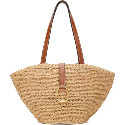 Staud Leather-trimmed Raffia Tote Bag In Brown