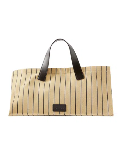 Staud Leather-trimmed Striped Canvas Tote In Brown